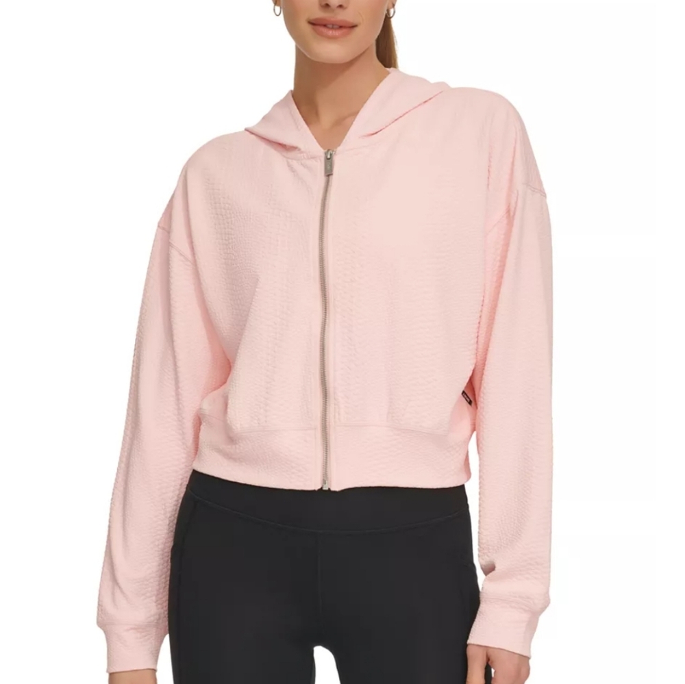 DKNY Sport Pink Zip-Up Cropped Short Hoodie